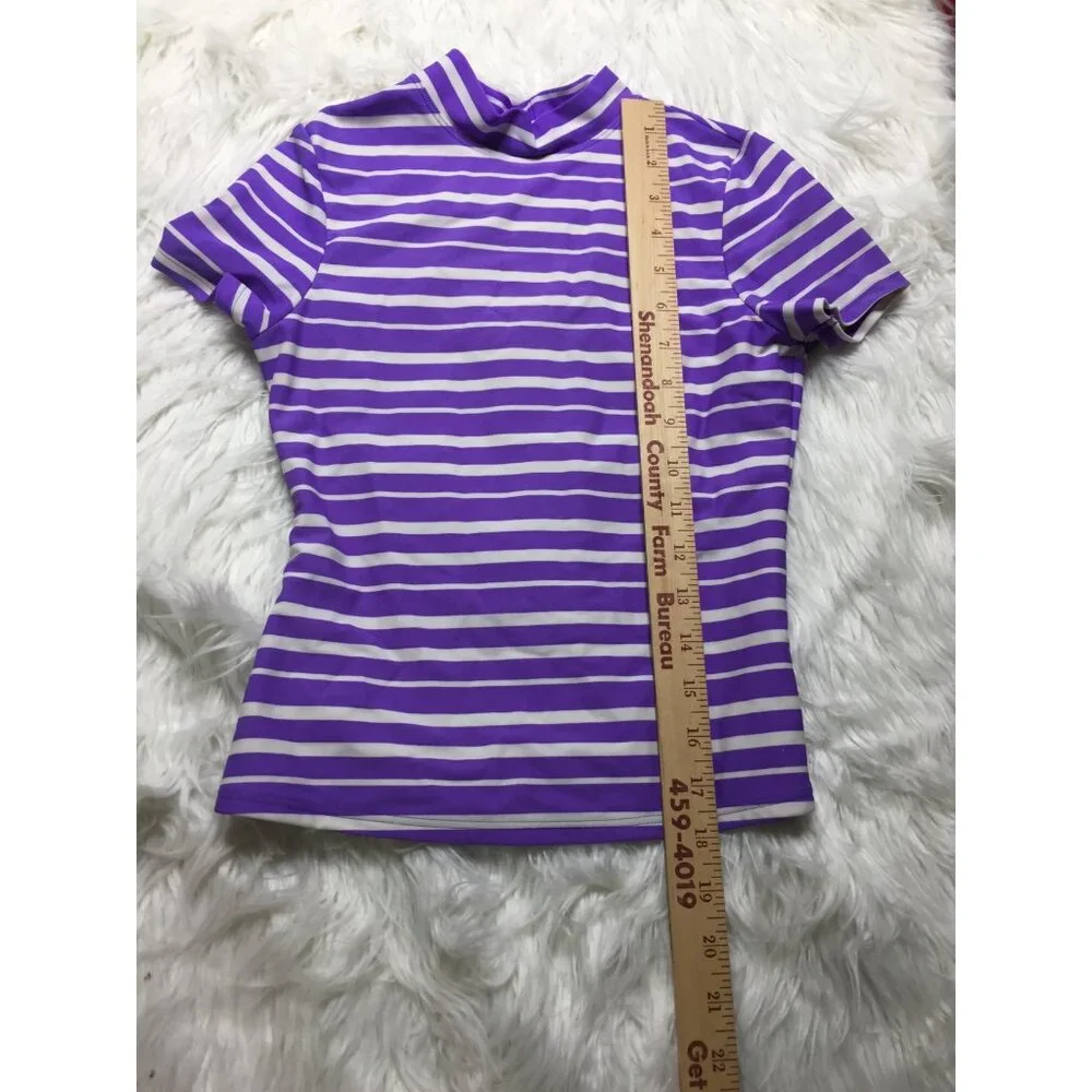 Lands‎ End Kids Swim Top Girls Small Slim 7/8 Purple Rash Guard Short Sleeve